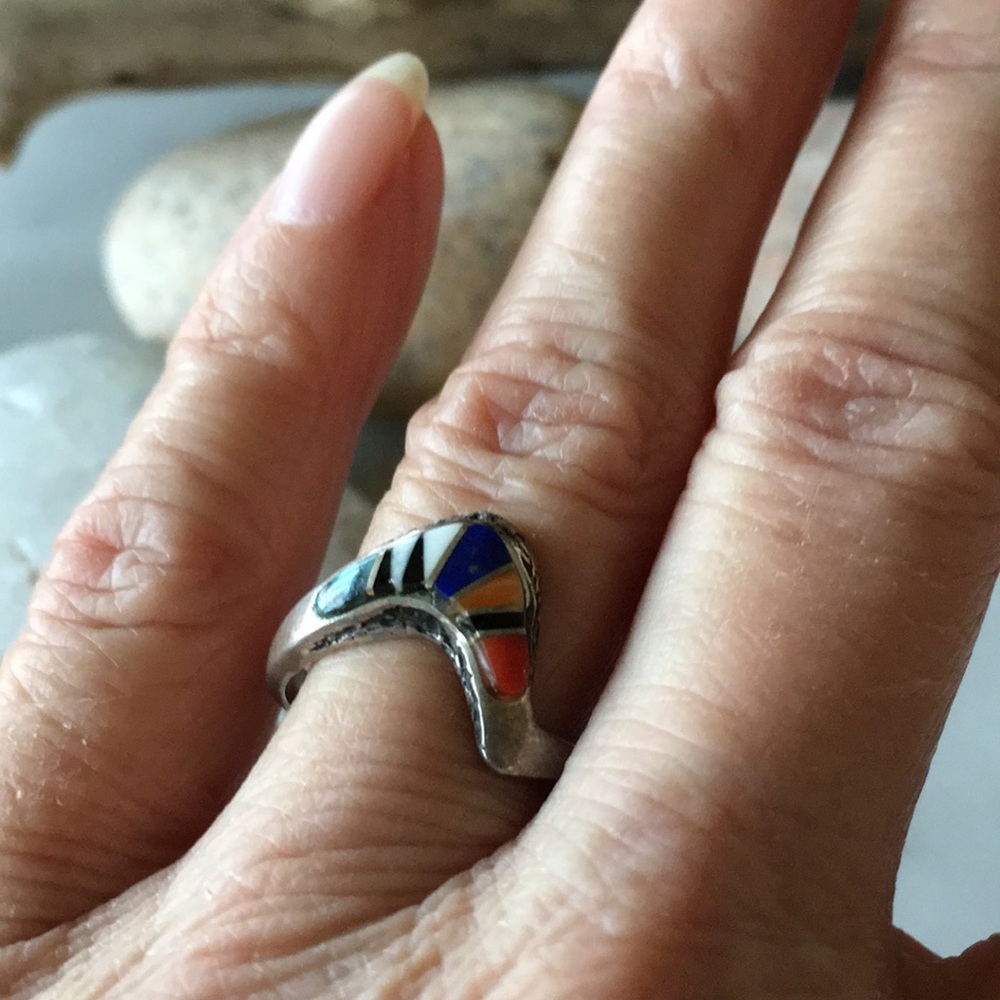 SOLDVintage Zuni Native American Inlay Ring Size 6 - Picture 8 of 8